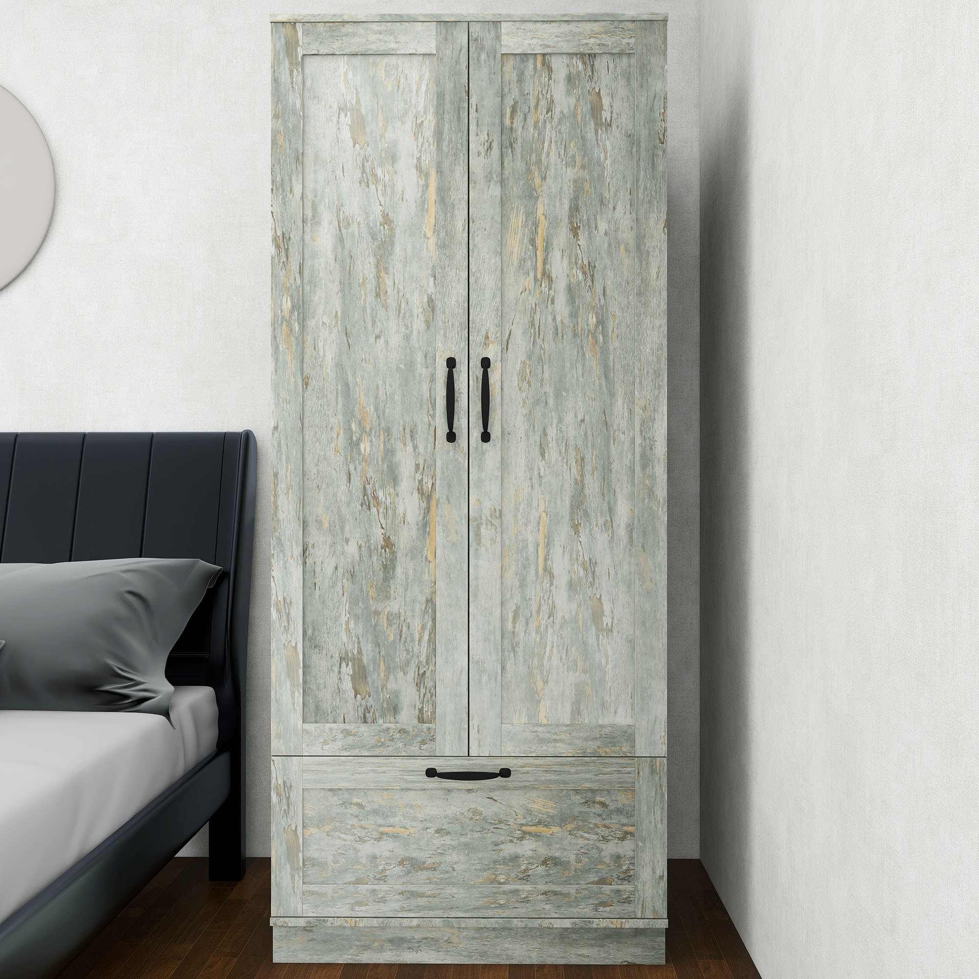HIUU Single Wardrobe for Living Room,Wood Wardrobe with