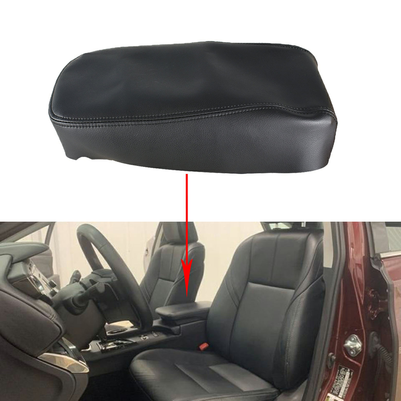 Black Leather Center Console Lid Armrest Cover For 2013-2018 Toyota Avalon (Cover Only)