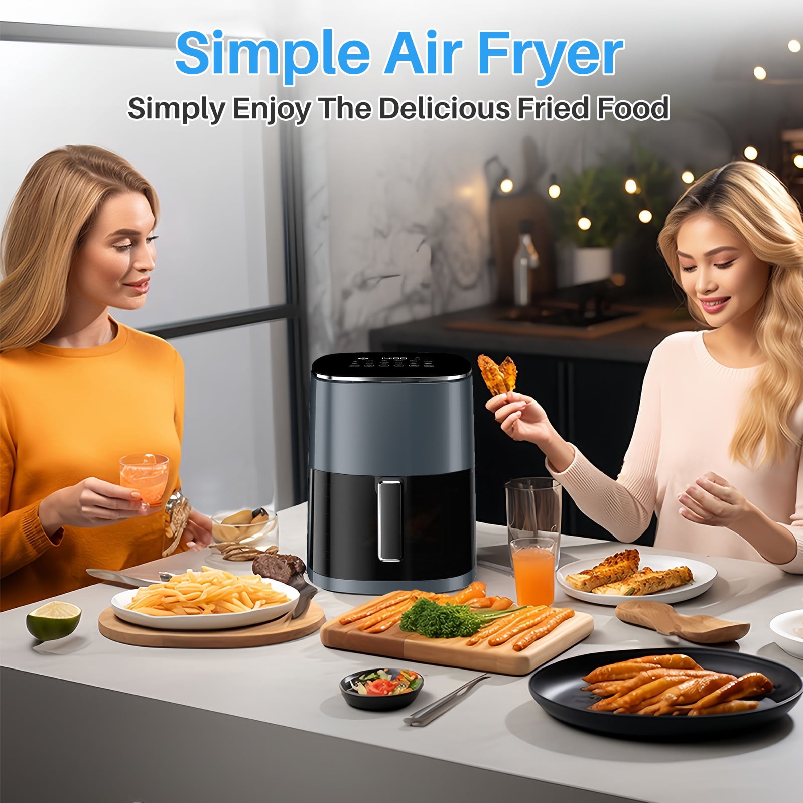 6Qt Air Fryer, Gray 12-in-1 Functions Air Fryer, Automatic Shutoff, Built-in Timer, Basket, Oil, Frying 400°F Max