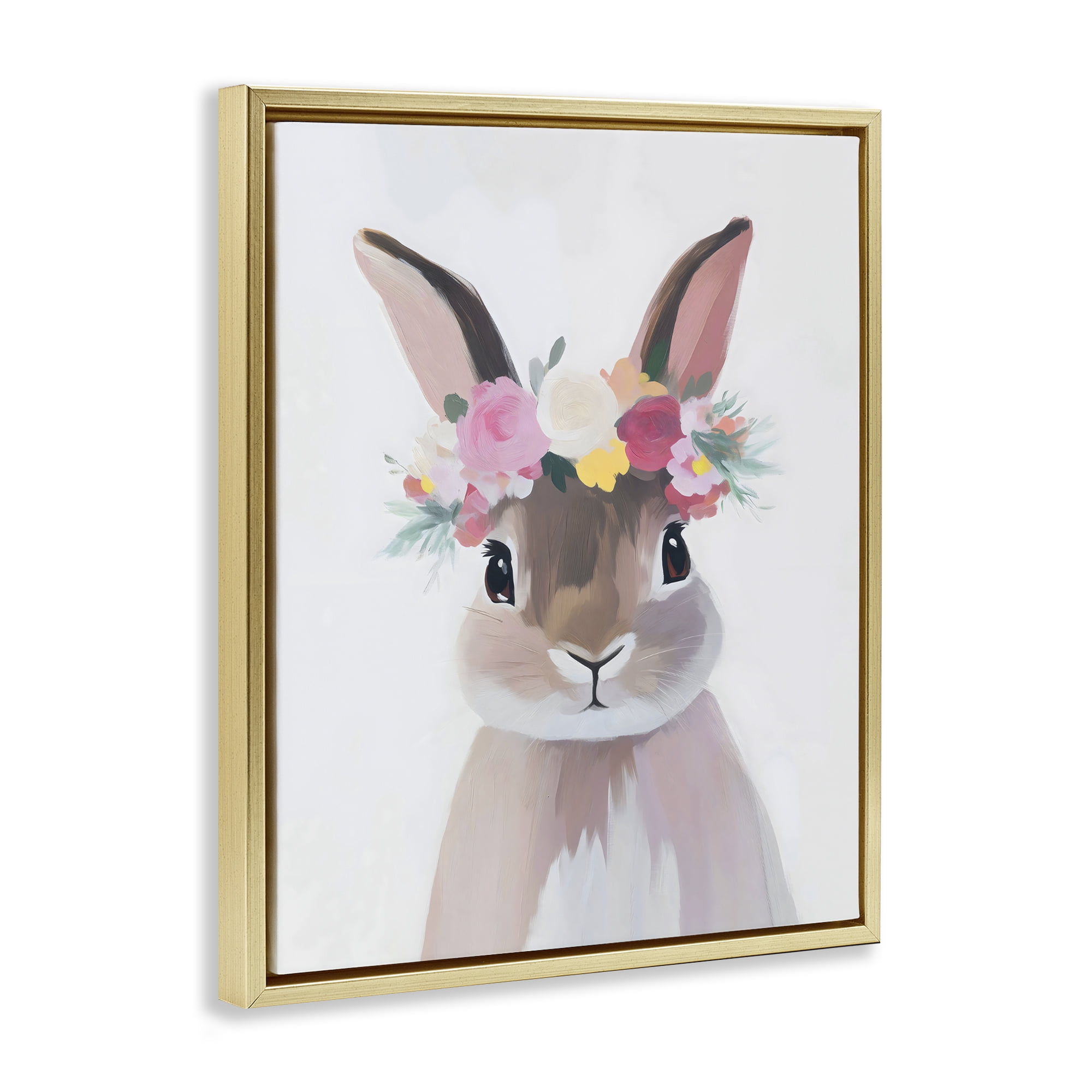 Stupell Industries Flower Crown Rabbit Gold Framed Floater Canvas Wall Art, design by The Prints Vibe