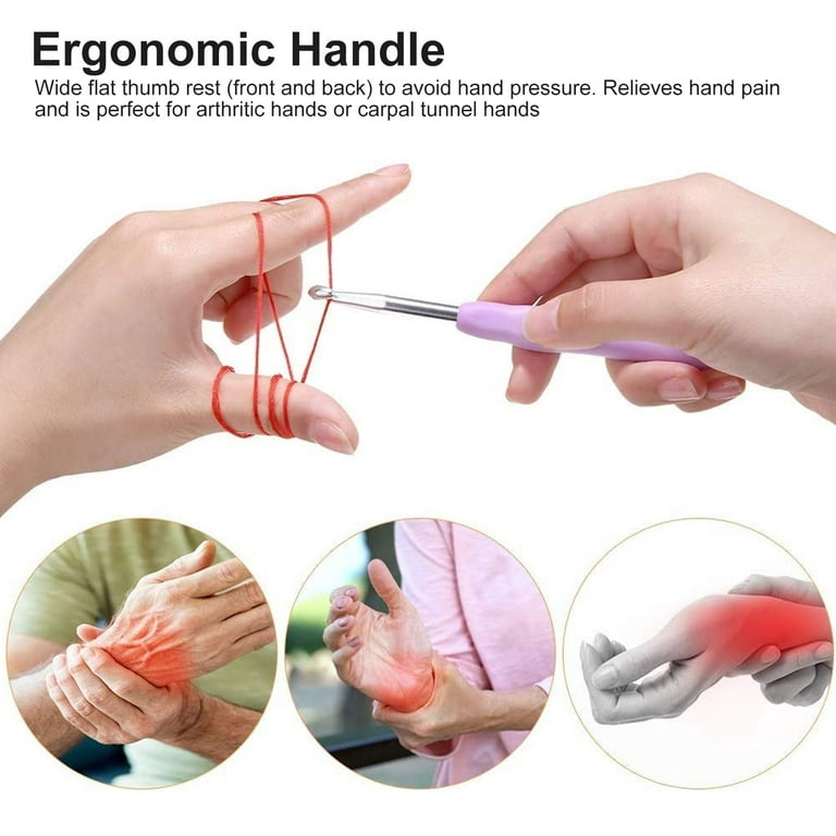 Ergonomic soft rubber handle crochet hook for Arthritic Hands - CRAFT2U
