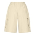 thumbnail image 5 of SELONE Plus Size Shorts with Pockets Mid Waist Lounge Pants Cotton Linen Bermuda Trousers Loose Casual Trendy Pants Drawstring Solid Soft Lightweight Comfortable Khaki 2XL Breathable Summer Clothes, 5 of 7