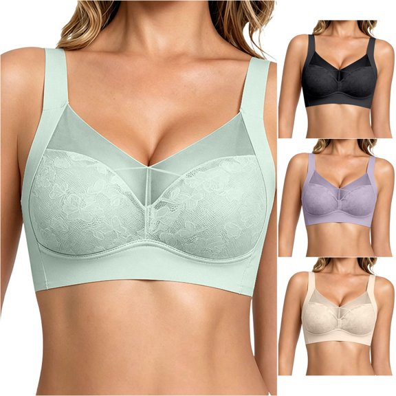 Afdoent Bras for Women Seamless Lace Backless Bra Push Up Lift Fixed Cup Vest Style Wireless Comfy Everyday Bra