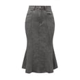 thumbnail image 1 of Falda vaquera casual de cintura alta con volantes y cola de pez para mujer Gris Negro S, 1 of 6
