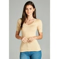 thumbnail image 4 of Essential Basic Women's Cotton Blend V Neck Tee Shirt Half Sleeves - Khaki, L, 4 of 6