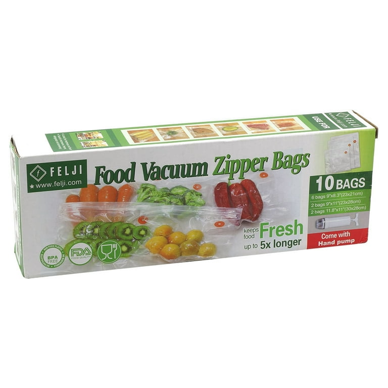 10 Pack Felji Food Vacuum Sealer Bags with Hand Pump, BPA-Free