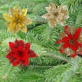thumbnail image 5 of Happy Date 12Packs Christmas Glitter Poinsettia Flowers Artificial Flower for Christmas Tree Decoration Glitter Poinsettia Flowers, 5 of 8