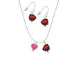 thumbnail image 2 of Delight Jewelry Silvertone Small Long Hot Pink Heart Red Lucky Ladybug Necklace and Dangle Earrings Set, 2 of 6