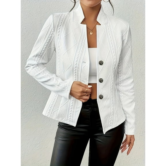 ZOELNIC Women's Elegant Textured Open Front Business Casual Work Office Blazer Jacket Suit, S