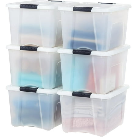 IRIS USA 6 Pack 40qt Plastic Storage Bin with Lid and Secure Latching Buckles  Pearl