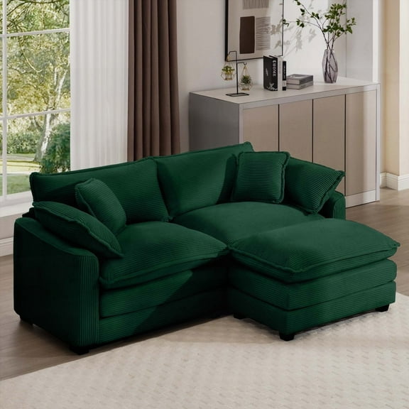 Epiphany of Comfort | Green Corduroy 2-Seater Sofa with Footrest