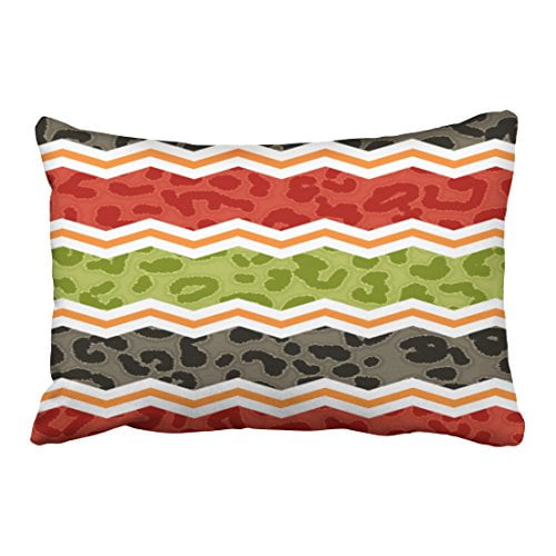 RYLABLUE Vogue Girly Multicolore Taupe Rouge Vert et Orange Motif Léopard Chevron Rayé Polyester 20 x 30 Pouces Housses de Coussin Rectangulaires avec Fermeture Éclair Cachée Coussin Décoratif pour la Maison