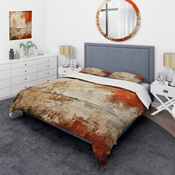 Designart "Chaotic Orange Collage I" Abstract Bedding Covert Set - Abstract Beige Modern Bed Set With 2 Shams