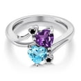 thumbnail image 3 of Gem Stone King 1.63 Cttw Purple Amethyst Swiss Blue Topaz and Black Diamond Ring for Women | 925 Silver | Heart Shape 6MM | Gemstone Birthstone | Wedding Engagement Anniversary Promise Ring | Size 5, 3 of 6