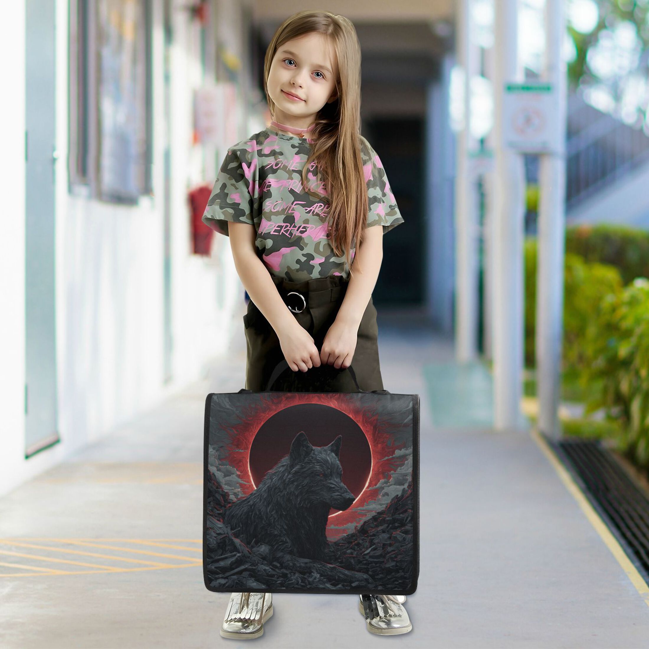 Zipper Binder 3 Rings Stationery Office Files Daily Organizer File Folder Storage Bag Red Sun Lone Wolf