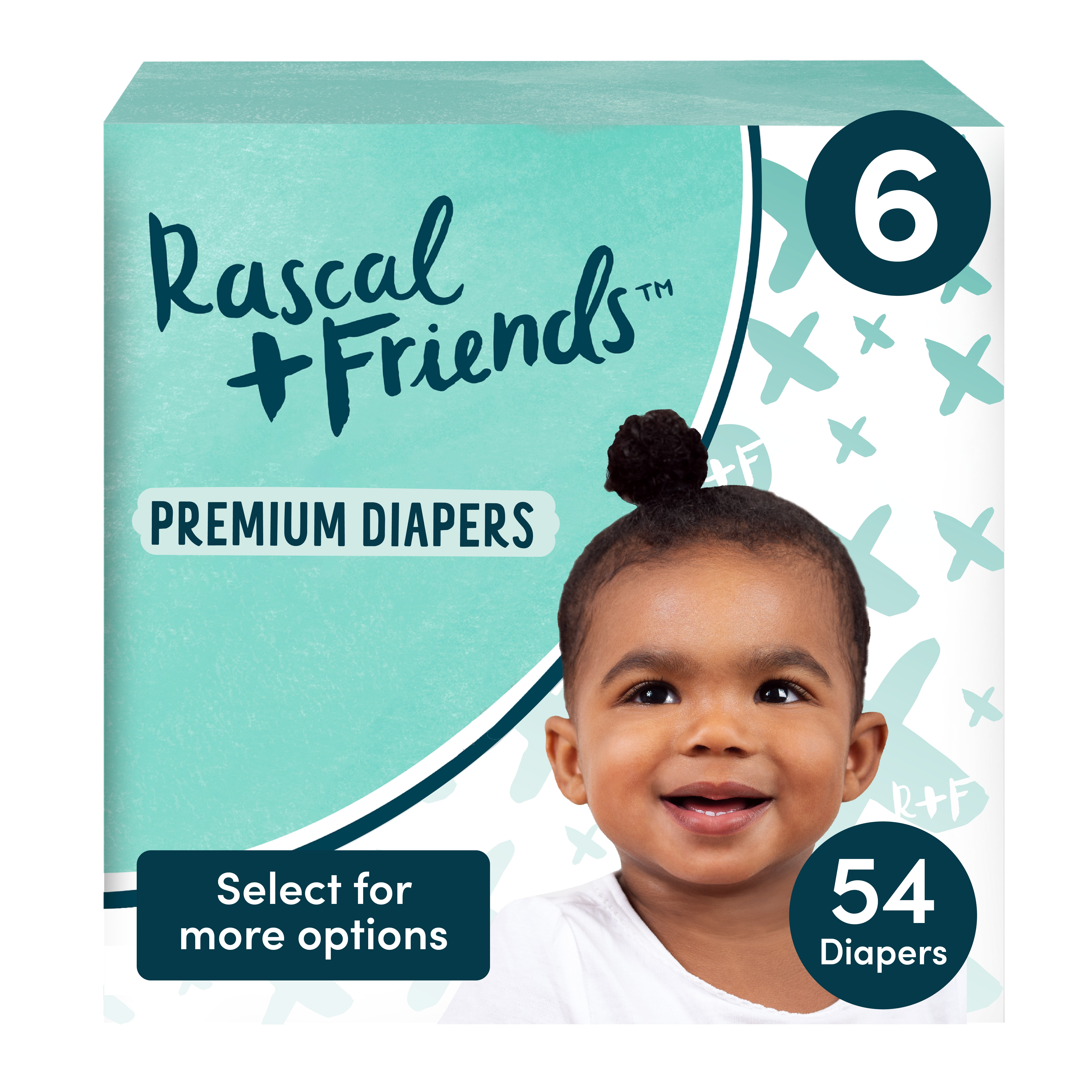 Rascals Premium Absorbent Baby Diapers Size 6, 54 Count