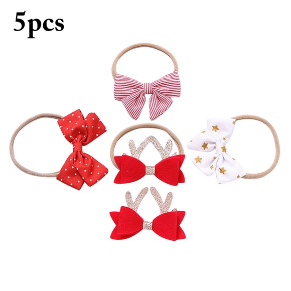 5PCS Christmas Headband Set Cute Bowknot Baby Head Wrap with Hair Clip for Kids