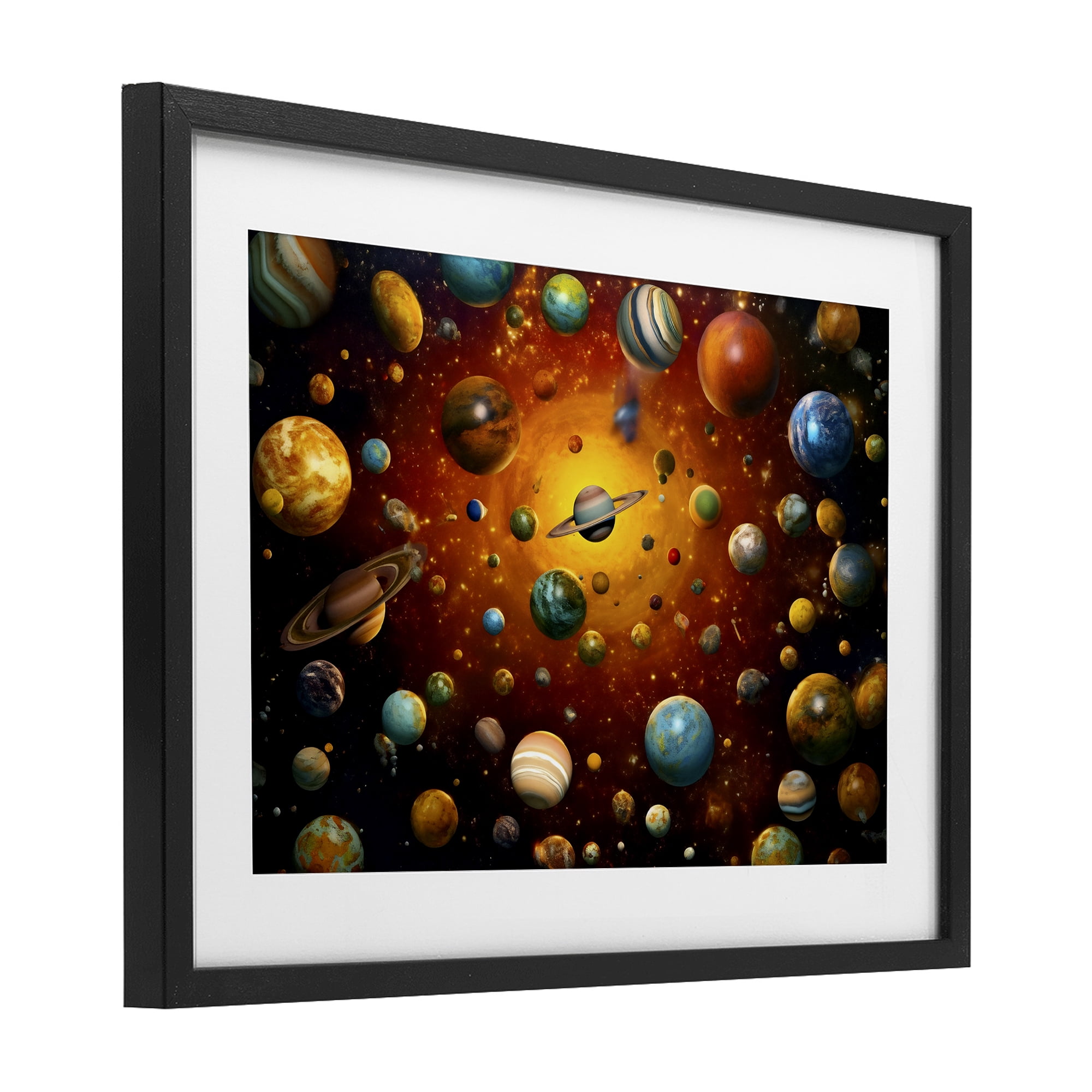 Stupell Industries Cosmic Marbles Galaxy Black Framed Print Under Glass, design by Ray Powers