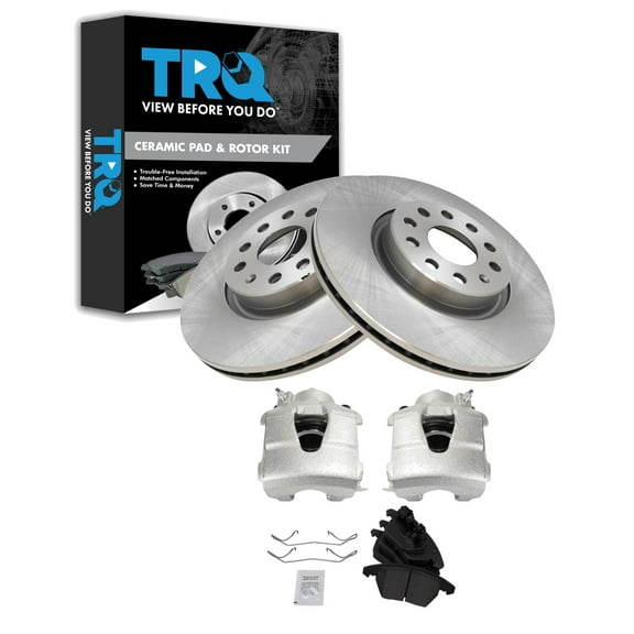 TRQ Front Brake Pad & Rotor Kit Brake Caliper Brake Pads Brake Rotor Ceramic Fits Select 2009-2011 Audi A3 Quattro
