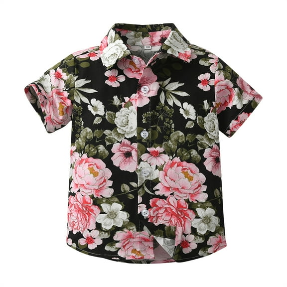 Ruyang Boys T-Shirts Kids Button Down Short Sleeve Tees Toddler Tropical Floral Printed Beach Haw𝐚iian Shirts Summer Tops