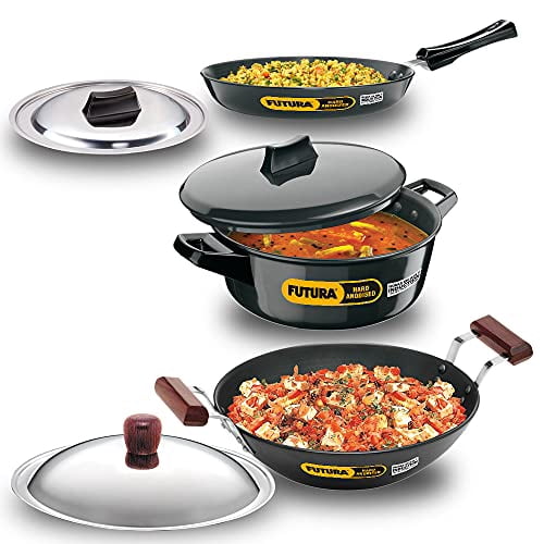 Hawkins Futura Hard Anodised Induction Cookware Set, 3-Piece (Fry Pan, Deep Pan, Bowl)
