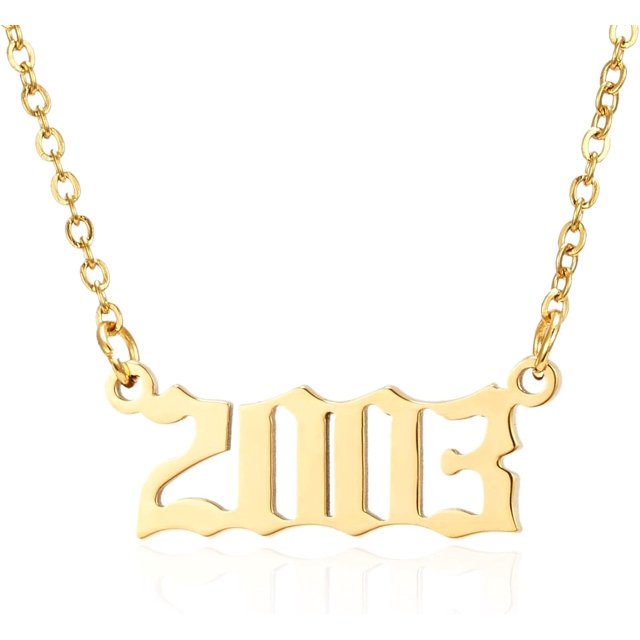 Collar con colgante de número de año de nacimiento de acero inoxidable con número dorado, collar de cumpleaños, joyería de cadena para mujeres y niñas