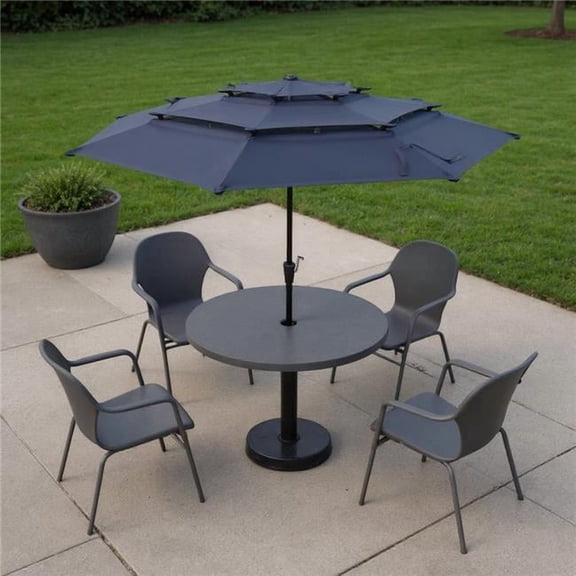 HomeRoots 651455 96 x 120 x 120 in. Dark Blue Polyester Octagonal Tilt Lighted Market Patio Umbrella