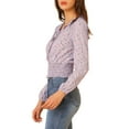 thumbnail image 4 of Allegra K Women's Floral Tie Neck Ruffle Collar Long Sleeve Smocked Waist Top, 4 of 6