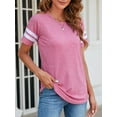 thumbnail image 7 of SAYFUT Women's Shirts Blouses Color Block Striped Short Sleeve T-Shirt Juniors Plus Size Tunic Top Asymmetric Hem Tops, 7 of 7
