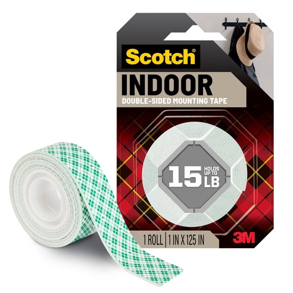 Scotch Indoor Double-Sided Mounting Tape, 1 in x 125 in, White, 1 Roll