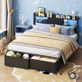 thumbnail image 6 of Fairy Queen Bed Frame with Storage Headboard, LED Lights, Charging Station and 2 Drawers, Metal Platform Bed, No Box Spring Needed, Black, 6 of 8