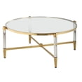thumbnail image 3 of Milan Dante 36.8" Round Tempered Glass Cocktail Table in Clear/Brass, 3 of 3