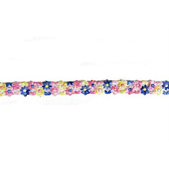 Altotux 1" Multi-color Sheer Organza Flower Embroidered Lace Ribbon Trim By 2 Yd
