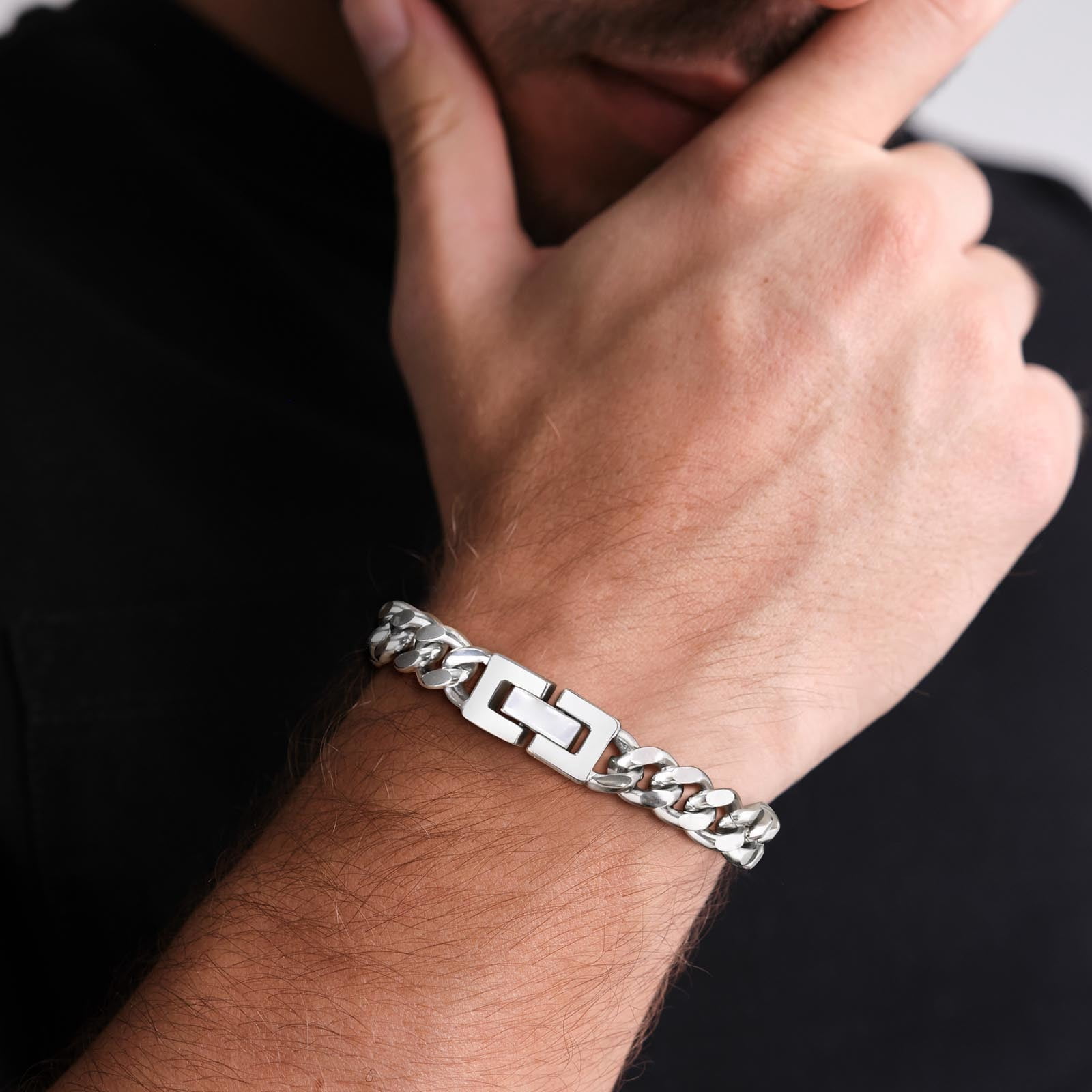9MM Wide Cuban Chain Bracelets for Men, Waterproof 14K White Gold Links Wristband, pulseira masculina