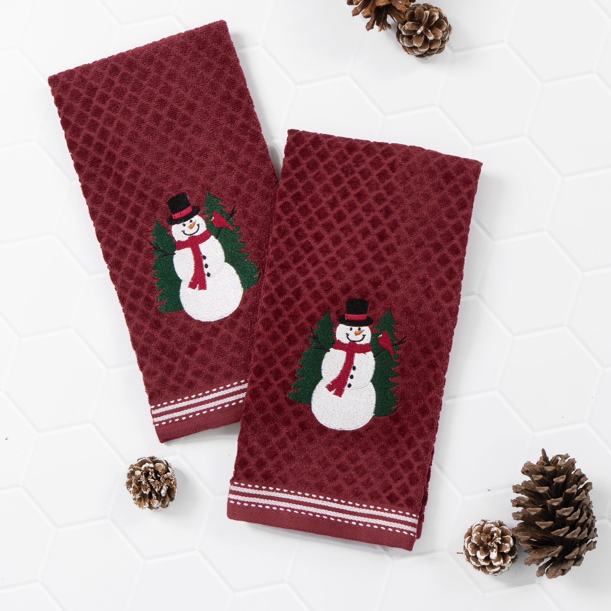RITZ 100% Cotton Kitchen Towels, Snowman– Absorbent Dish Towels for Drying & Cleaning – Soft & Durable (Set of 2)