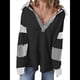 thumbnail image 1 of Sudadera de Mujer de Gran Tamaño con Cuello de Patchwork y Rayas de Colores Contrastantes, Estilo Informal. Negro S, 1 of 7