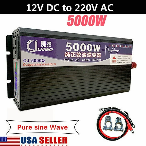 SHANNA 5000W Power Inverter DC12V to AC 220V Car Inverter Pure Sine Wave with LED Display for Truck RV Vehicle Camping Power Charging
