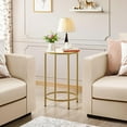 thumbnail image 3 of Gold Side Table Set of 2, Round End Tables Tall Nightstand Bedside Table Set w/Glass Top & Metal Frame for Living Room/Balcony/Bedroom/Small Space, Easy Assembly, Modern Style, Mustard Gold, 3 of 15