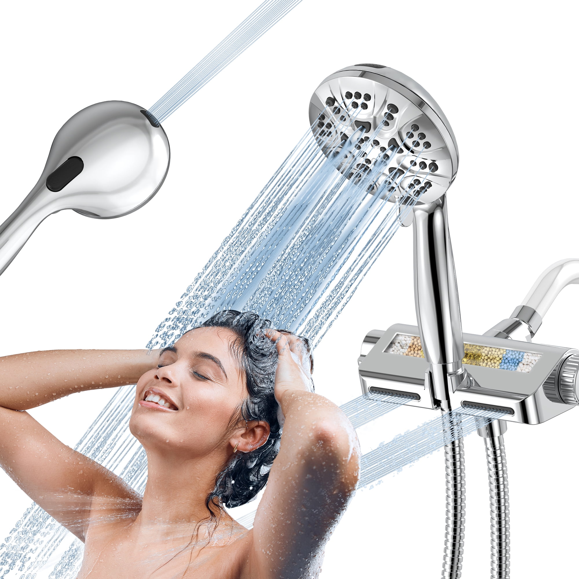 JDO High Pressure Dual Shower Head with Filter, 7+1 Modes Handheld