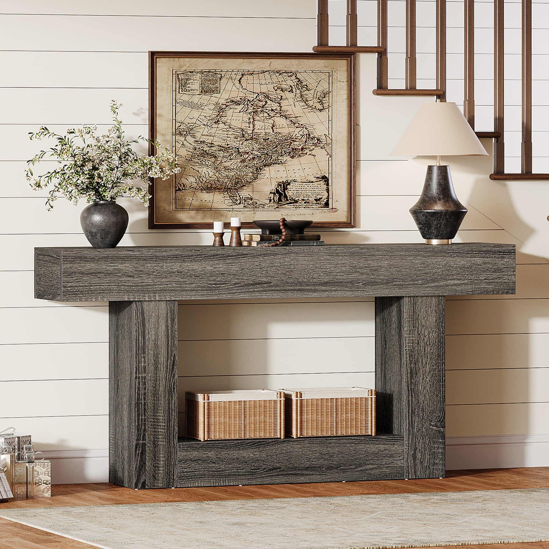 Tribesigns 63-Inch Long Console Table, 2-Tier Entryway Table Sofa Table with Storage