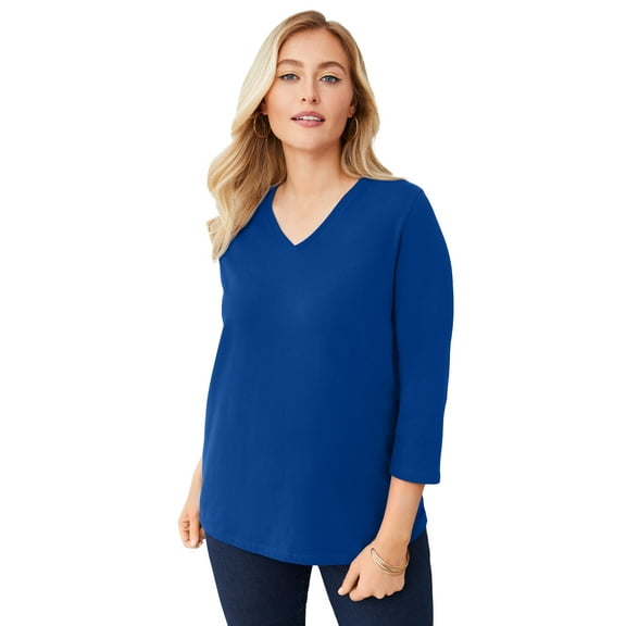 Jessica London Women's Plus Size Stretch Cotton V-Neck Tee