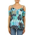 thumbnail image 3 of Enwejyy Women Summer Geometric Print Color Block Open Shoulder Sling Blouse Tops T-Shirts, 3 of 6