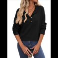 thumbnail image 1 of Suéter Tipo Túnica Informal de Larga con Cuello en V para Mujer, Estilo Henley, para Otoño, A , para el Trabajo Negro S, 1 of 9
