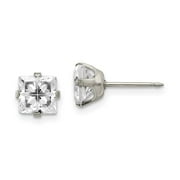 VSIRIUS Inverness Stainless Steel 7mm Faceted Square CZ Earrings Q356E