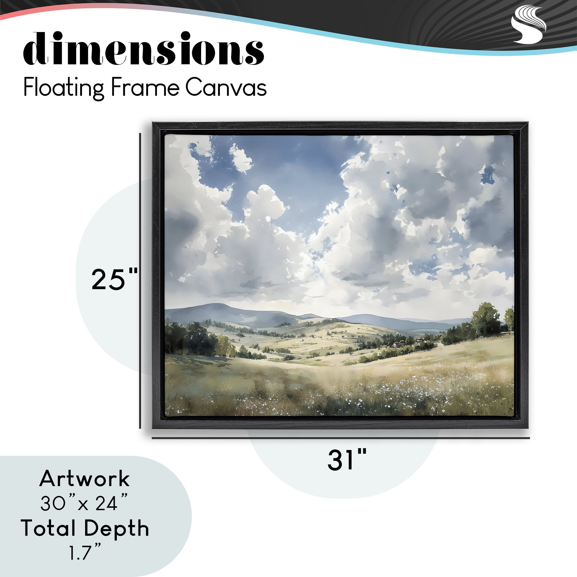 Stupell Industries Cloudy Hills Meadow Black Framed Floater Canvas Wall Art, design by Franklyn Gregory