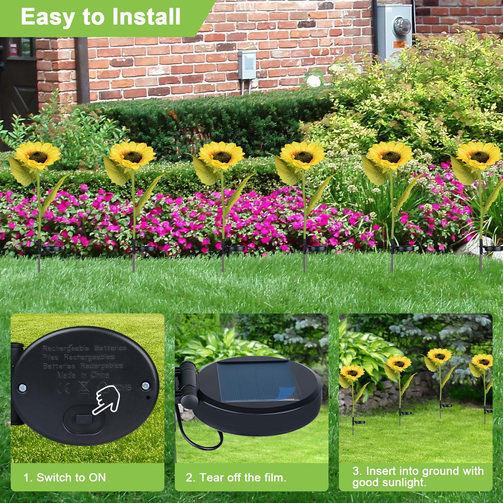 4 Packs Solar Sunflower Lights Garden Decor, Artificial Sunflowers Solar Garden Decorative Lights with Glowing Stems,Waterproof Solar Outdoor Lights for Lawn, Patio, Yard, Pathway
