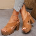 thumbnail image 4 of Dakaela Womens High Heeled Sandals Open Toe Crossband Slingback Platform Pumps Ankle Strap Summer Wedding Party Dress Shoes Brown 7.5, 4 of 8