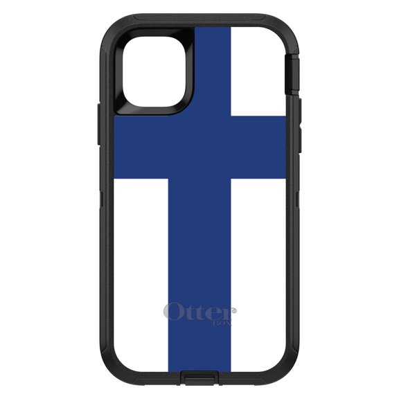 DistinctInk OtterBox Defender Custom Case for Apple iPhone 15 (6.1" Screen) - Show Your Love of Finland - Lightweight Grip