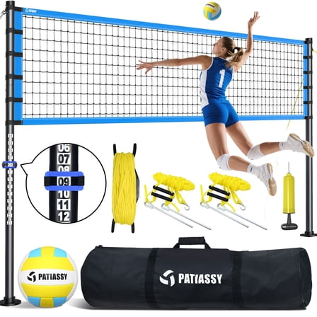 Professional Volleyball Net Set Heavy Duty Portable with Poles Ball Pump Outdoor