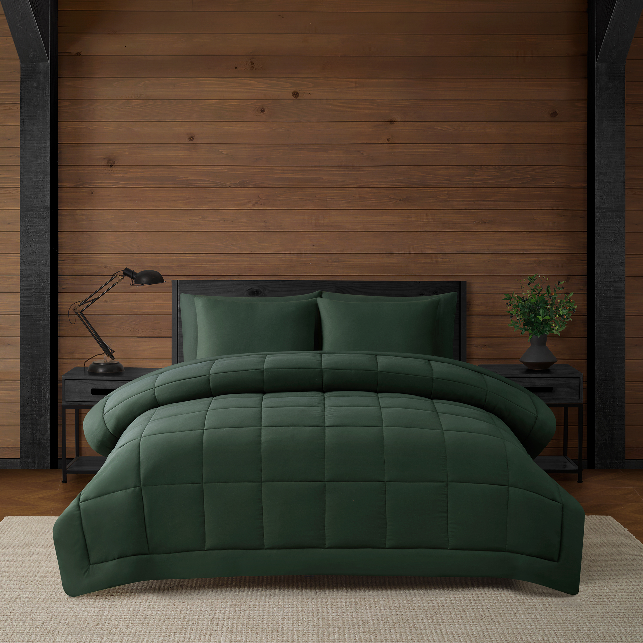 Pawz 3-Piece Fleece Comforter Set with Pillow Shams, Soft and Warm, Pine Green Plaid, King